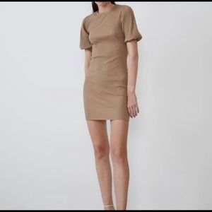 Zara Ribbed Knit Dress with Puffy Sleeves